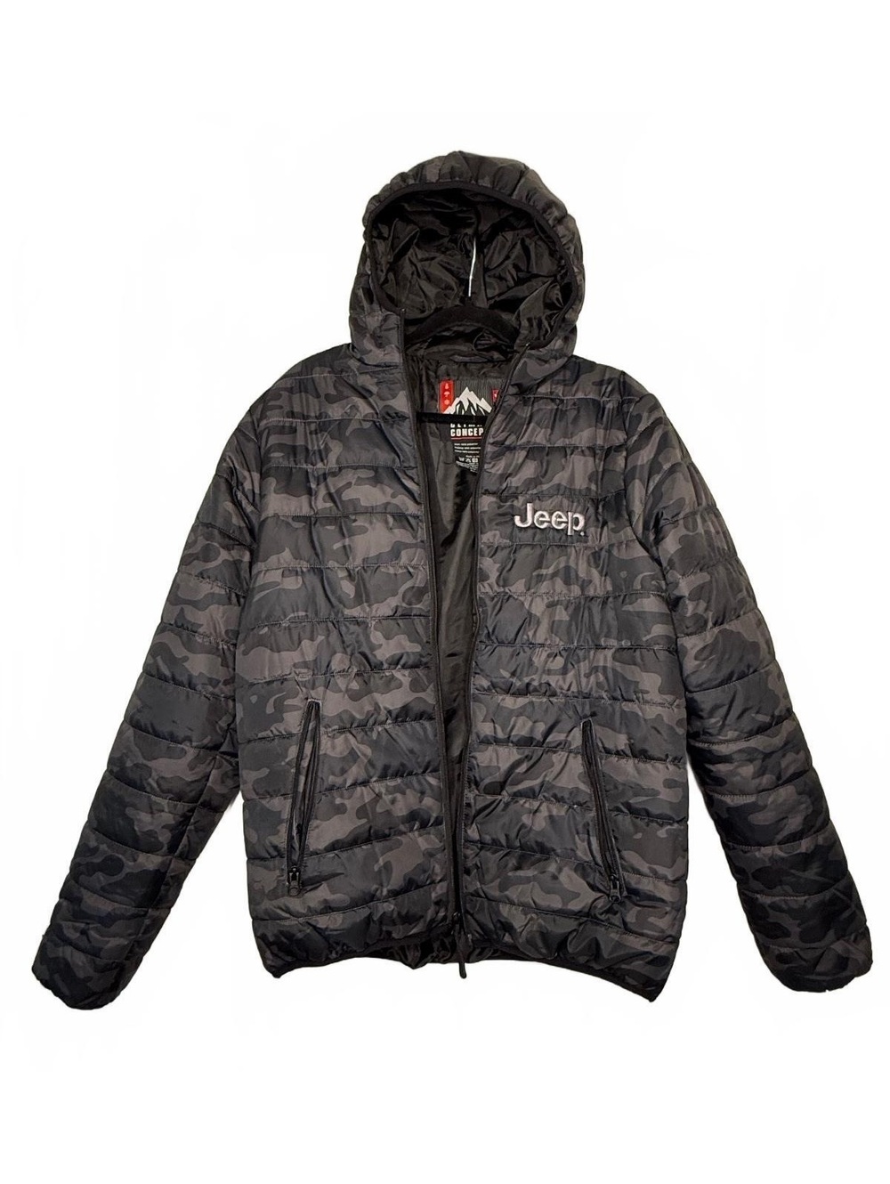 Jeep Climate Concepts Black Camouflage Hooded Puffer Jacket Medium